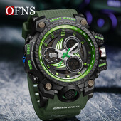 OFNS 3155 Vodootporni sat u G stilu, muški kvarcni sat, LED elektronički digitalni, svjetleći, vodootporni sat za slobodno vrijeme, najbolji brand