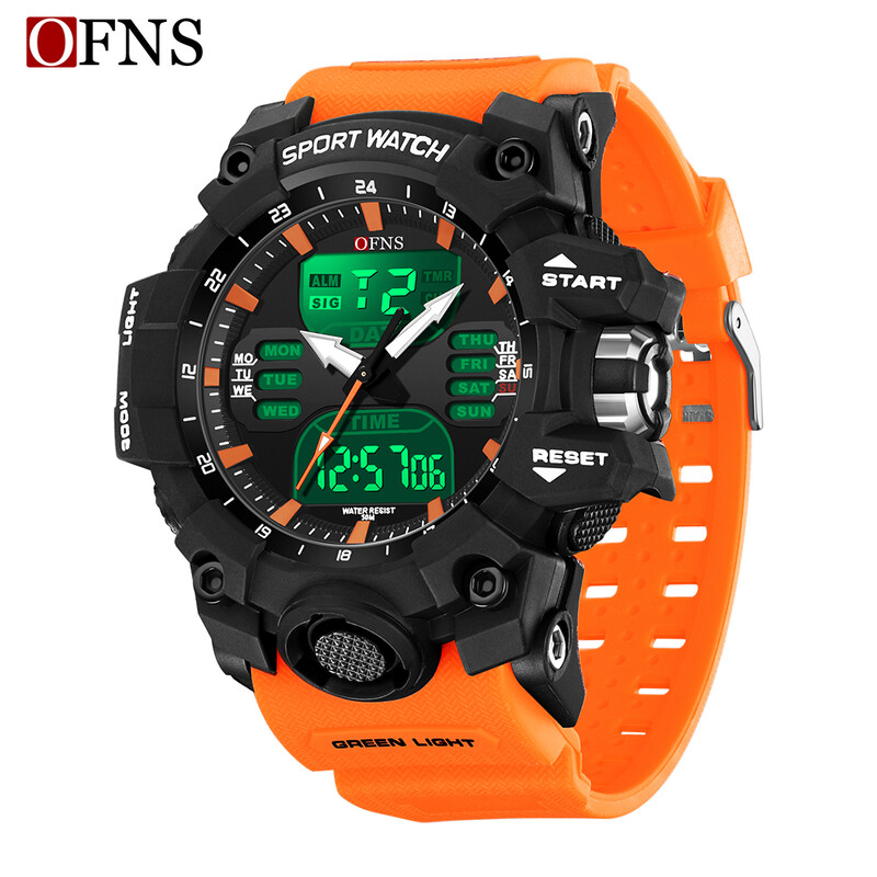 OFNS Electron muški satovi s dvostrukim zaslonom vrhunske marke Vodootporni sportski sat Vojni muški alarmni kvarcni ručni sat Muški digitalni sat