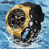 SANDA Vrhunski modni muški sportski kvarcni kronografski sat s dva zaslona Vodootporni štoperica LED digitalni muški elektronički satovi