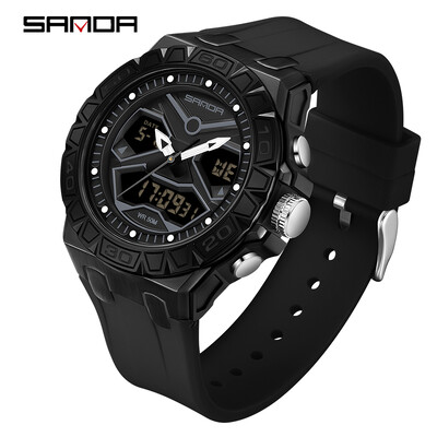 SANDA Vrhunski modni muški sportski kvarcni kronografski sat s dva zaslona Vodootporni štoperica LED digitalni muški elektronički satovi