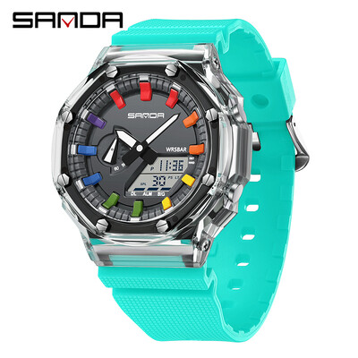 SANDA Цифров ежедневен спортен мъжки часовник Хронометър за обратно броене LED светлина Електронен външен военен водоустойчив кварцов мъжки ръчен часовник