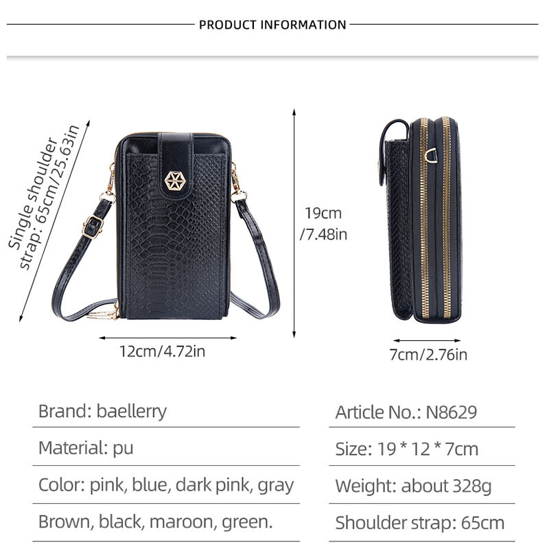 Baellerry Nova telefonska torba Ženski novčanici Torbice preko ramena s patentnim zatvaračem Brand Ženske torbice Clutch torbice s džepovima za novčiće Novčanik za djevojčice