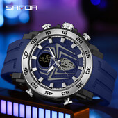 SANDA Man Military ρολόγια Ανδρικά ρολόγια χειρός PU λουράκι Quartz Ρολόγια διπλού ρολογιού Ανδρικό ρολόι εξωτερικού χώρου αθλητικό ηλεκτρονικό ρολόι