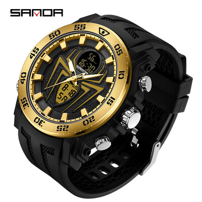 SANDA Man Military ρολόγια Ανδρικά ρολόγια χειρός PU λουράκι Quartz Ρολόγια διπλού ρολογιού Ανδρικό ρολόι εξωτερικού χώρου αθλητικό ηλεκτρονικό ρολόι