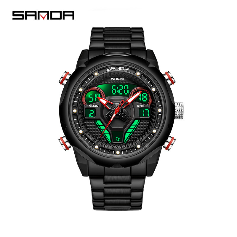 SANDA 9022 Ceas electronic original pentru bărbați Ceas de mână Ceasuri de design cu volan Ceas de mână sport, impermeabil, luminos, digital