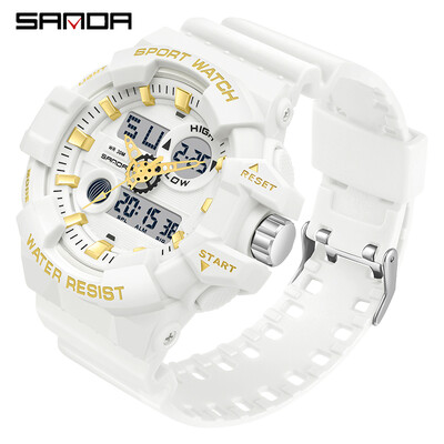 SANDA sat Vojni sportski ženski luksuzni bijeli ženski muški sportski satovi LED elektronički digitalni ručni sat Vodootporan reloj mujer