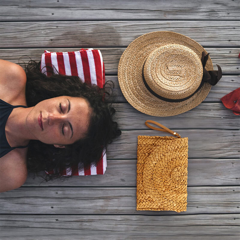 YYW slamnata koverta torbica sa spojkom Ženska ljetna slamnata torba preko ramena s remenom Ležerni ručno tkani ženski novčanici od ratana