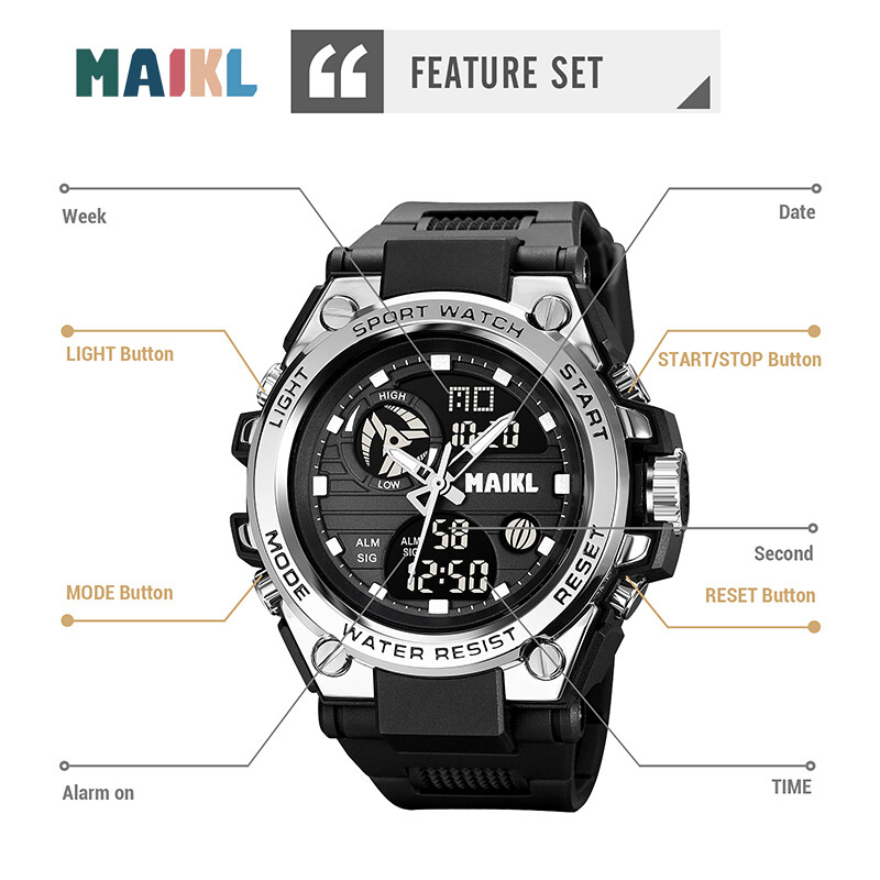 MAIKL G Style Muški vrhunski digitalni sat Vojni sportski satovi Vodootporni elektronički ručni sat s dvostrukim zaslonom Relogio Masculino GM04