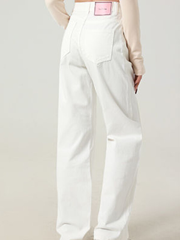 Tüdrukute kõrge vöökohaga lahtised tänavariided kitsad sirge säärega teksad Naiste valge mood Kontrastvärv teksariidest laiad püksid suur suurus