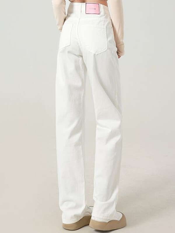 Tüdrukute kõrge vöökohaga lahtised tänavariided kitsad sirge säärega teksad Naiste valge mood Kontrastvärv teksariidest laiad püksid suur suurus