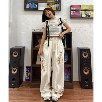 Λευκό ψηλόμεσο γυναικείο τζιν Hip-hop Spliced Fashion Vintage Streetwear Y2K Wide Leg Jean 2024 Γυναικείο παντελόνι φαρδύ τζιν παντελόνι