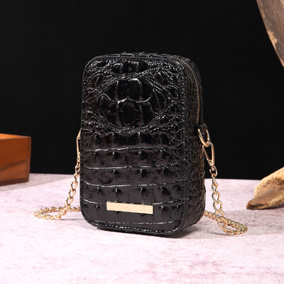 Ženska torbica s reljefom krokodila Elegantna torba za nošenje preko ramena Metalna torba za mobitel s metalnim lancem