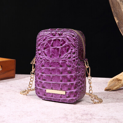 Ženska torbica s reljefom krokodila Elegantna torba za nošenje preko ramena Metalna torba za mobitel s metalnim lancem