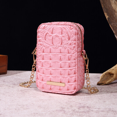 Ženska torbica s reljefom krokodila Elegantna torba za nošenje preko ramena Metalna torba za mobitel s metalnim lancem