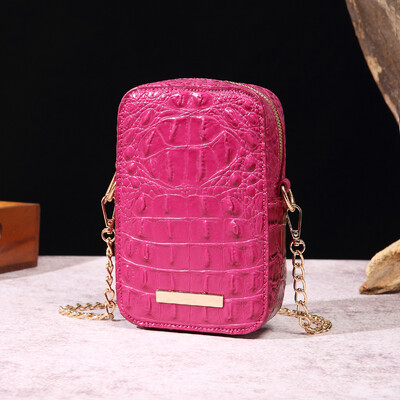 Ženska torbica s reljefom krokodila Elegantna torba za nošenje preko ramena Metalna torba za mobitel s metalnim lancem