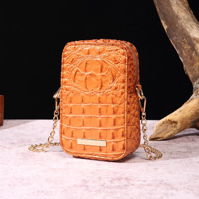 Ženska torbica s reljefom krokodila Elegantna torba za nošenje preko ramena Metalna torba za mobitel s metalnim lancem