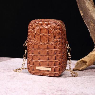 Ženska torbica s reljefom krokodila Elegantna torba za nošenje preko ramena Metalna torba za mobitel s metalnim lancem