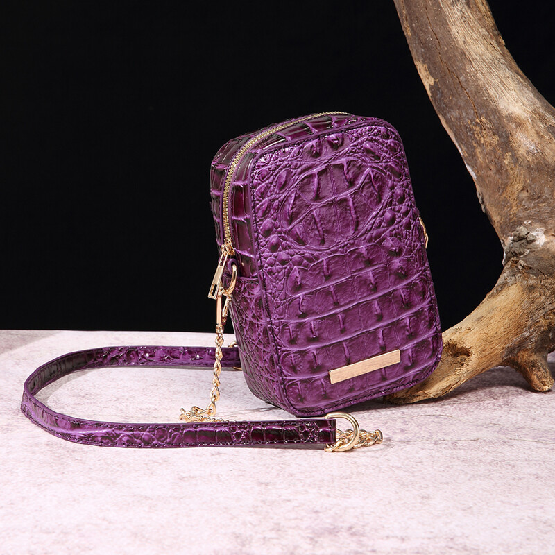 Ženska torbica s reljefom krokodila Elegantna torba za nošenje preko ramena Metalna torba za mobitel s metalnim lancem