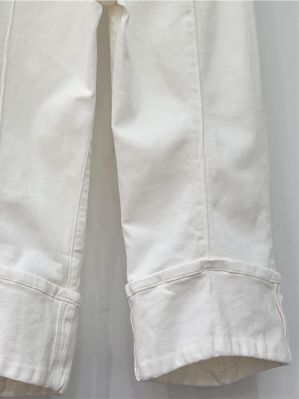 DEAT Дамски дънки с прави сглобени маншети, метални пръстени, издълбани, бели широки дънкови панталони, нова есенна мода 2024 г. 29L7696