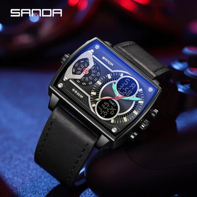 SANDA Ceas digital cu LED Ceas de mână cu quartz sport militar pentru bărbați Ceasuri electronice pentru bărbați, de marcă de top, cronometru de lux, impermeabile, 6032