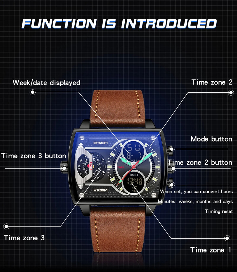 SANDA digitalni LED sat muški vojni sportski kvarcni ručni sat vrhunske marke luksuzni štoperica vodootporni muški elektronički satovi 6032