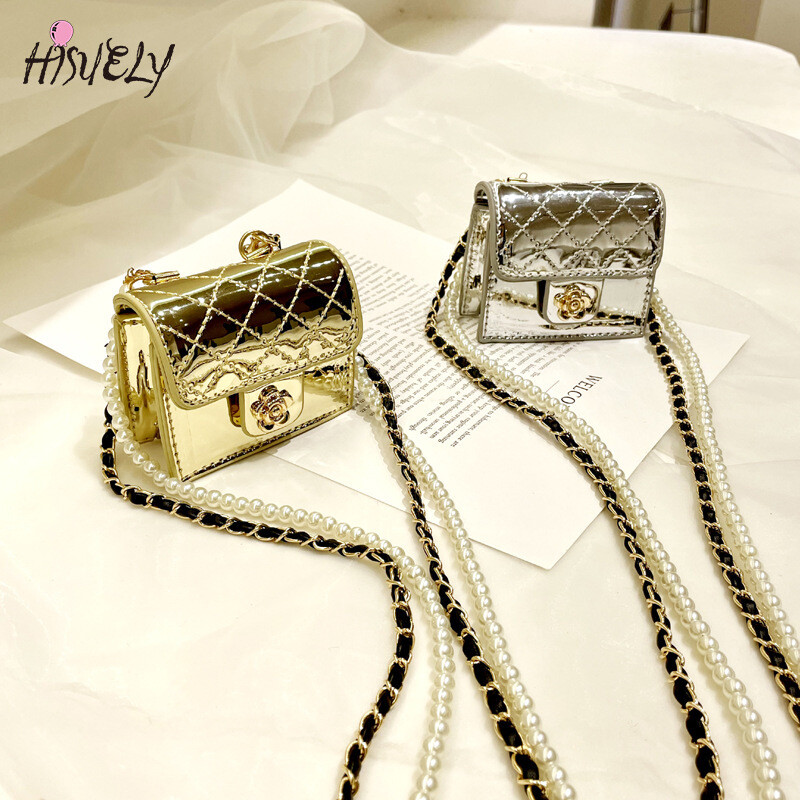 2024. Luksuzna mini kožna torba Ženska viseća torba oko vrata Kamelija Torbica Romb Slušalice/ruž za usne/Ključevi Torba s bisernim lancem Torbica oko struka