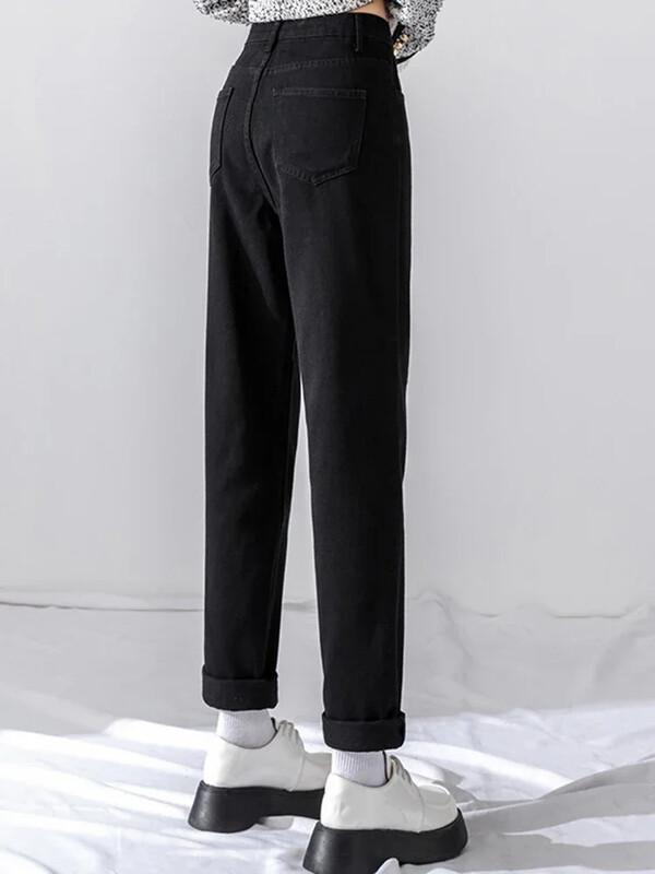 Naised Uued kõrge vöökohaga Korea kitsenevad teksad Daami teksapüksid sirge säärega püksid tüdrukutele sinine seeria beež valge must kaki haaremi püksid