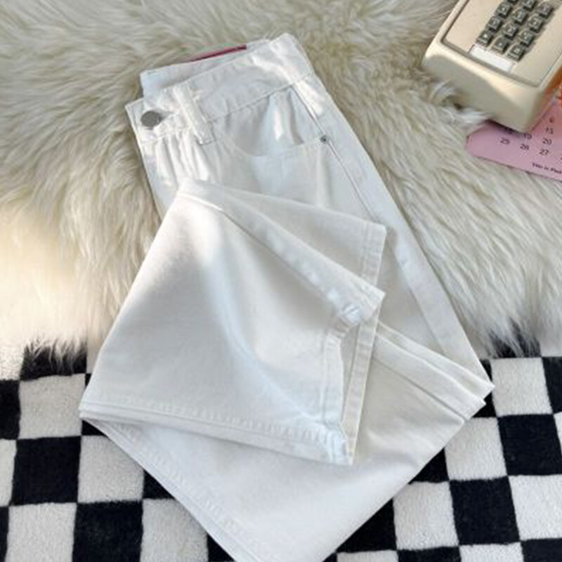 Bijele traperice širokih nogavica za žene Ljeto 2024. Tanke široke ravne hlače visokog struka za žene Minimalističke osnovne traperice