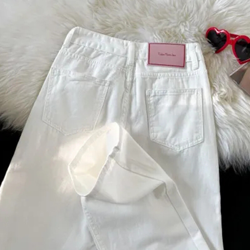 Bijele traperice širokih nogavica za žene Ljeto 2024. Tanke široke ravne hlače visokog struka za žene Minimalističke osnovne traperice