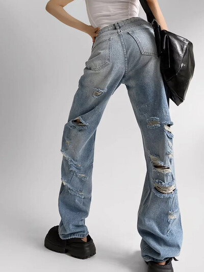 MiKoMiYa suvised rebenenud teksad naistele kõrge vöökohaga tänavarõivad sirged naiste teksapüksid lõhki valged laia säärega teksapüksid