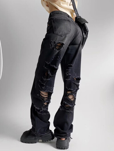 MiKoMiYa suvised rebenenud teksad naistele kõrge vöökohaga tänavarõivad sirged naiste teksapüksid lõhki valged laia säärega teksapüksid