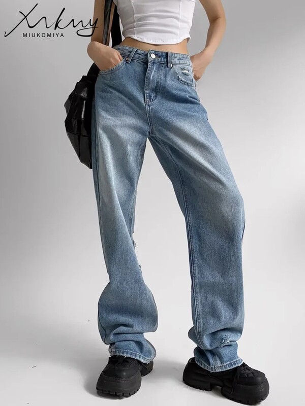 MiKoMiYa suvised rebenenud teksad naistele kõrge vöökohaga tänavarõivad sirged naiste teksapüksid lõhki valged laia säärega teksapüksid