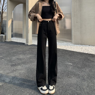 Bijele traperice visokog struka za žene Bijele Y2k široke traperice širokih nogavica Uske korejske modne ženske ravne traper hlače Ulična odjeća
