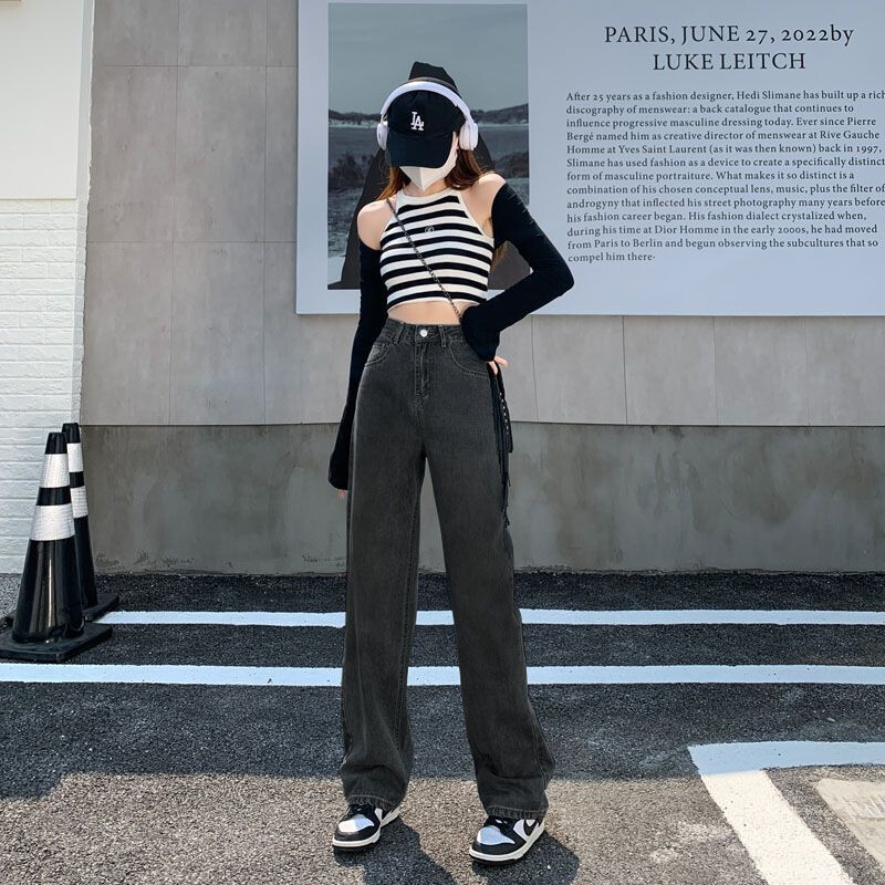 Bijele traperice visokog struka za žene Bijele Y2k široke traperice širokih nogavica Uske korejske modne ženske ravne traper hlače Ulična odjeća