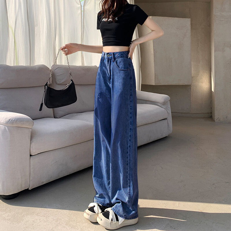 Bijele traperice visokog struka za žene Bijele Y2k široke traperice širokih nogavica Uske korejske modne ženske ravne traper hlače Ulična odjeća