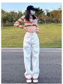 Uredske ženske modne pamučne traperice Deeptown Y2k širokih nogavica u bijeloj boji ženske traperice mom jeans kargo hlače ženske