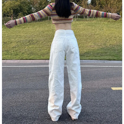 Uredske ženske modne pamučne traperice Deeptown Y2k širokih nogavica u bijeloj boji ženske traperice mom jeans kargo hlače ženske