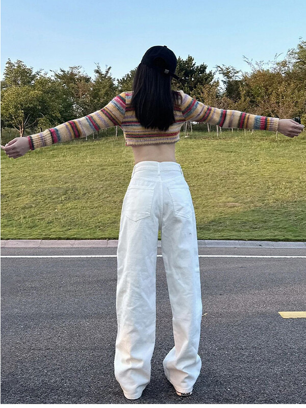 Uredske ženske modne pamučne traperice Deeptown Y2k širokih nogavica u bijeloj boji ženske traperice mom jeans kargo hlače ženske