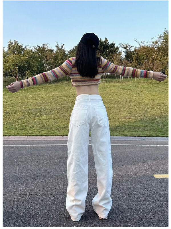 Uredske ženske modne pamučne traperice Deeptown Y2k širokih nogavica u bijeloj boji ženske traperice mom jeans kargo hlače ženske