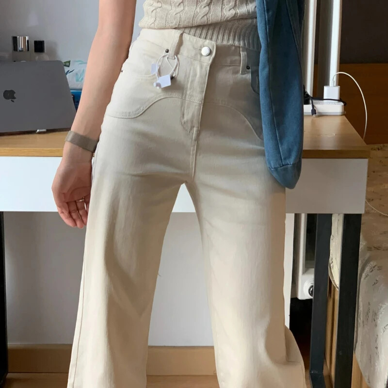 Hlače visokog struka za žene s džepovima Off Bijele hlače Ravne nogavice Ženske traperice Luksuzni dizajner Baggy Xxl Z Novo u RA