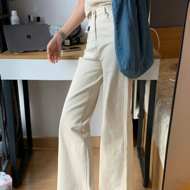 Hlače visokog struka za žene s džepovima Off Bijele hlače Ravne nogavice Ženske traperice Luksuzni dizajner Baggy Xxl Z Novo u RA