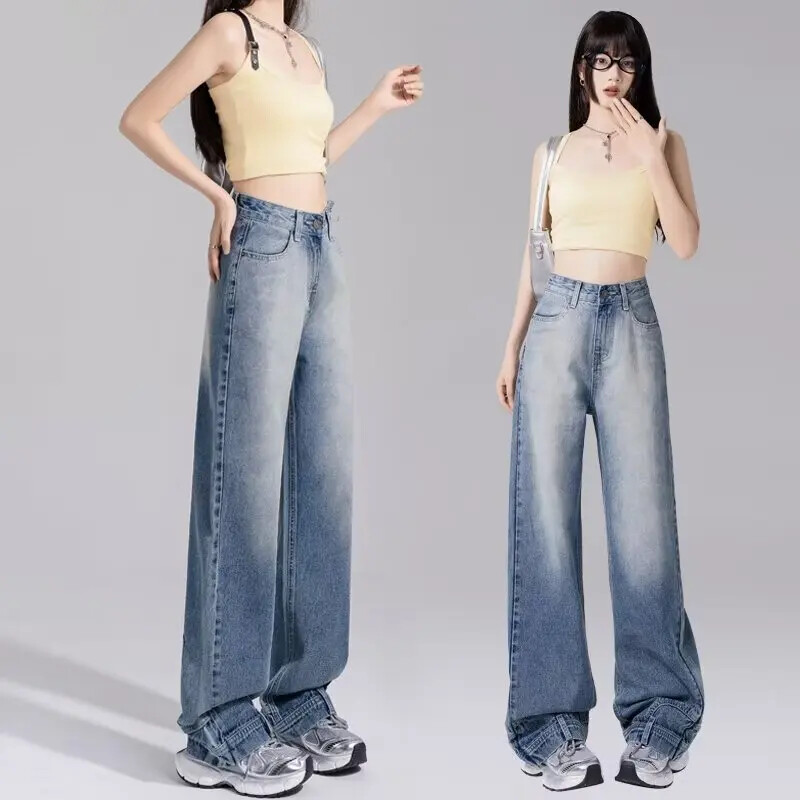 Američki stil Vintage dizajn Sensibility Pranje traperica Ženske ljetne dvostruke ravne nogavice Trendy