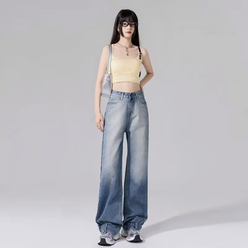 Američki stil Vintage dizajn Sensibility Pranje traperica Ženske ljetne dvostruke ravne nogavice Trendy