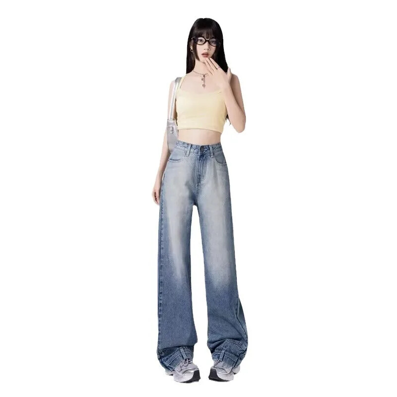 Američki stil Vintage dizajn Sensibility Pranje traperica Ženske ljetne dvostruke ravne nogavice Trendy