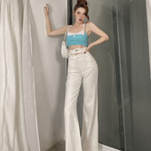 Bijele traperice širokih nogavica Traper hlače visokog struka Ženske široke Boyfriend traperice Ležerne široke hlače y2k