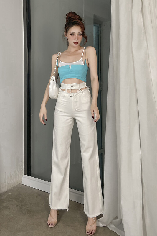 Bijele traperice širokih nogavica Traper hlače visokog struka Ženske široke Boyfriend traperice Ležerne široke hlače y2k