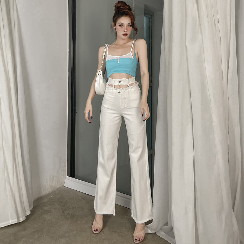 Bijele traperice širokih nogavica Traper hlače visokog struka Ženske široke Boyfriend traperice Ležerne široke hlače y2k