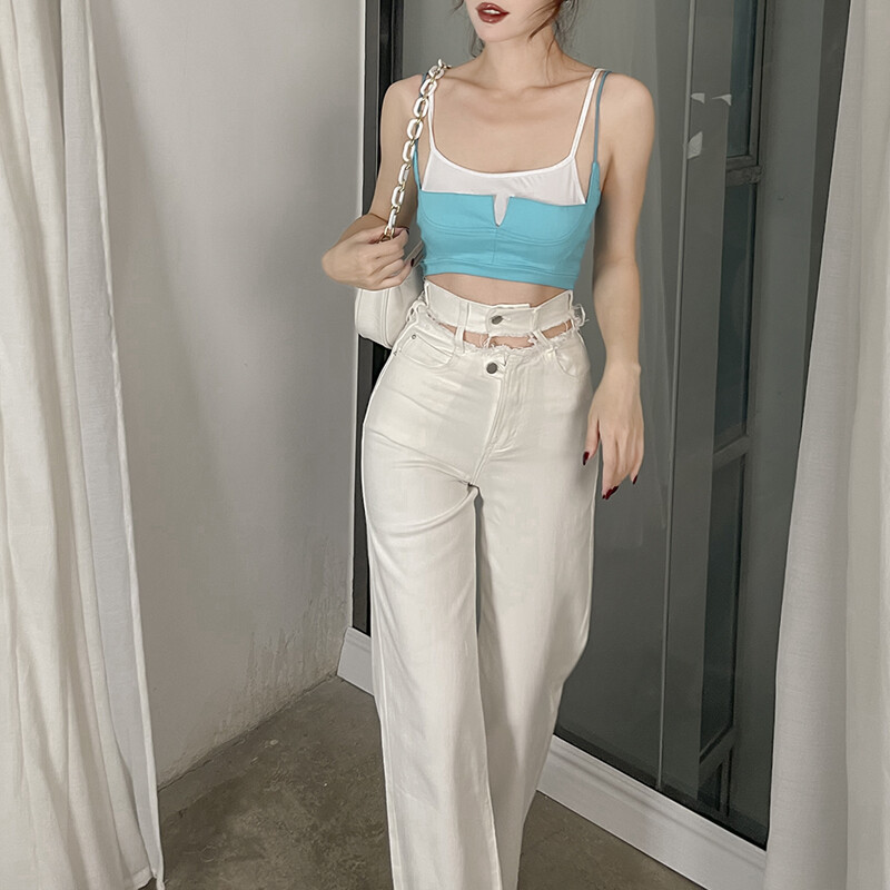 Bijele traperice širokih nogavica Traper hlače visokog struka Ženske široke Boyfriend traperice Ležerne široke hlače y2k