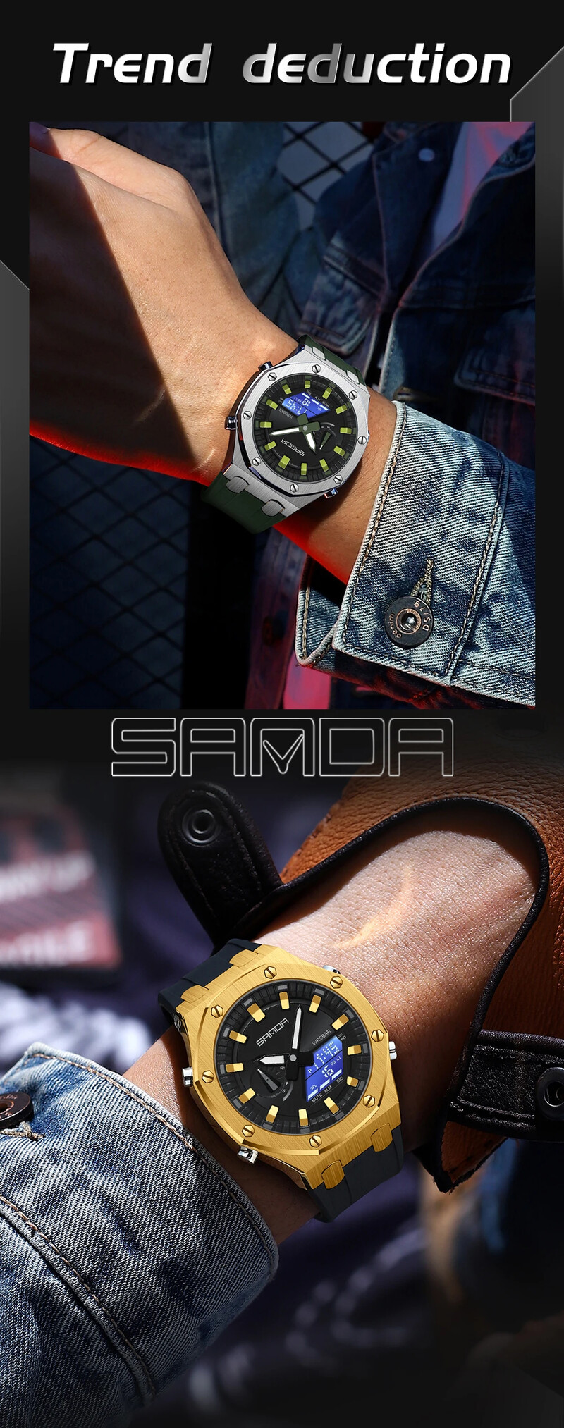 SANDA digitalni LED sat muški vojni sportski kvarcni ručni sat vrhunske marke luksuzna štoperica vodootporni muški elektronski sat 3309