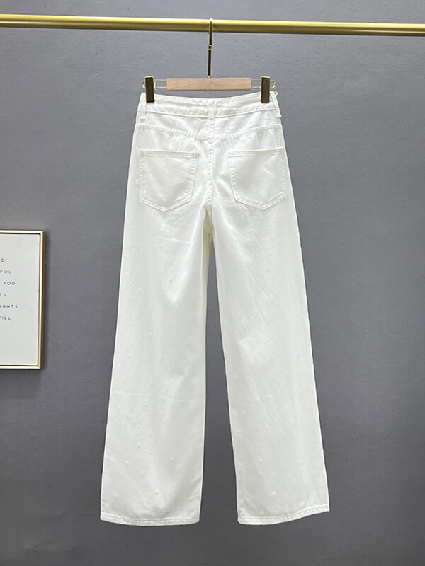 DEAT naiste teksad, kõrge vöökohaga valge lai jalg lahtiselt roosa südamega tikandid teemandid sirged teksapüksid 2024 suvi uus mood